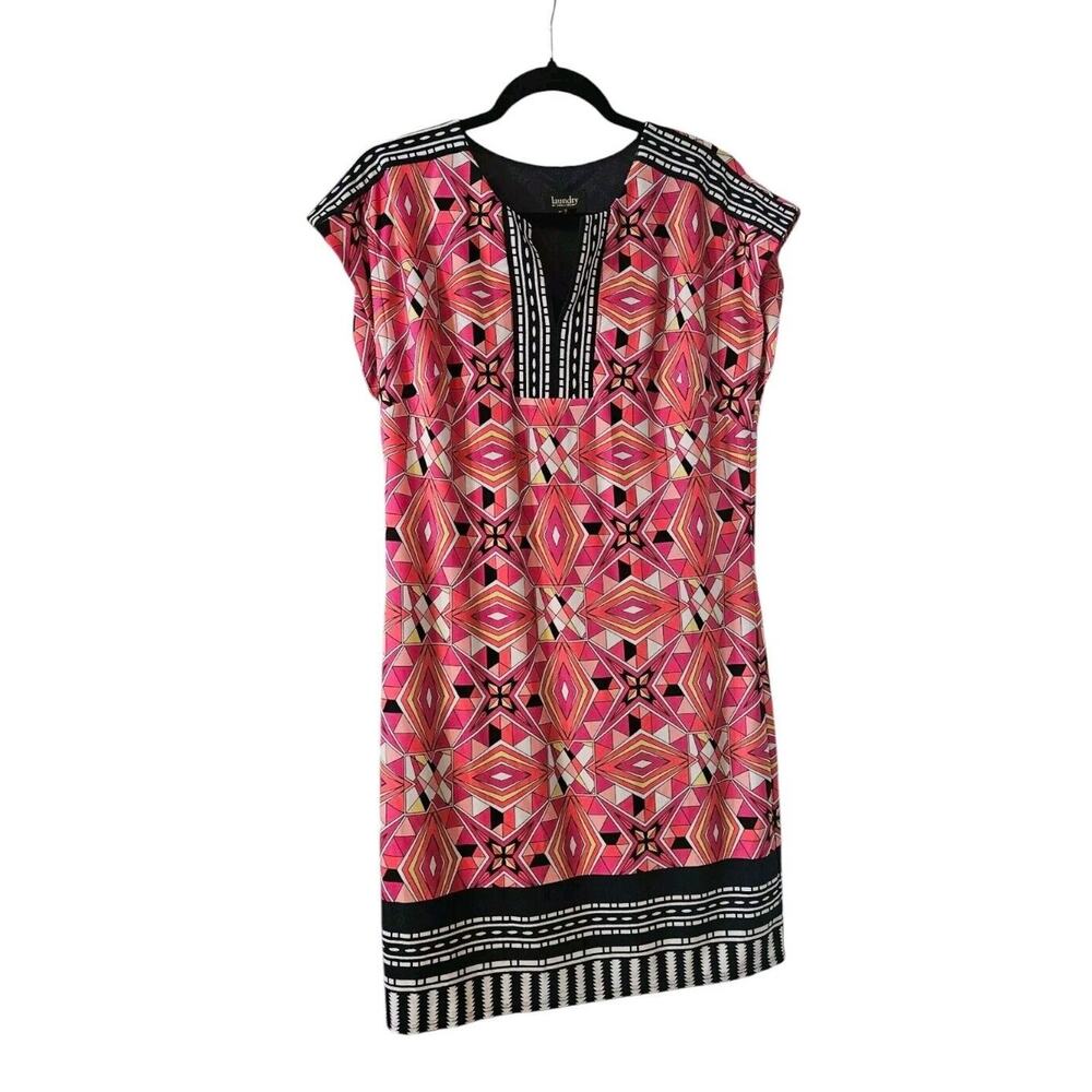Laundry by Shelli Segal Shift Dress Size SM Retro 60s Print Stretch Colorful
